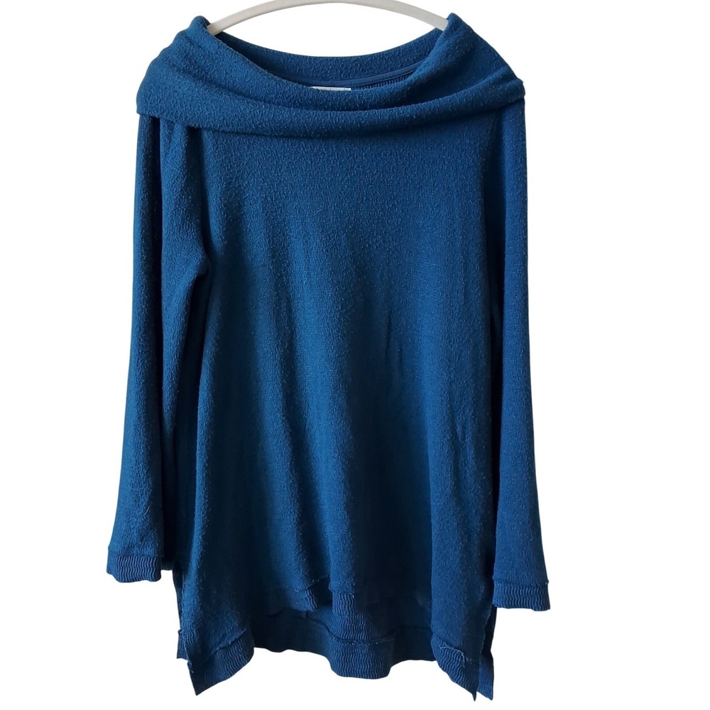 Maeve Anthropologie Teal Blue Cowl Neck Tunic Sweater Textured Knit Large